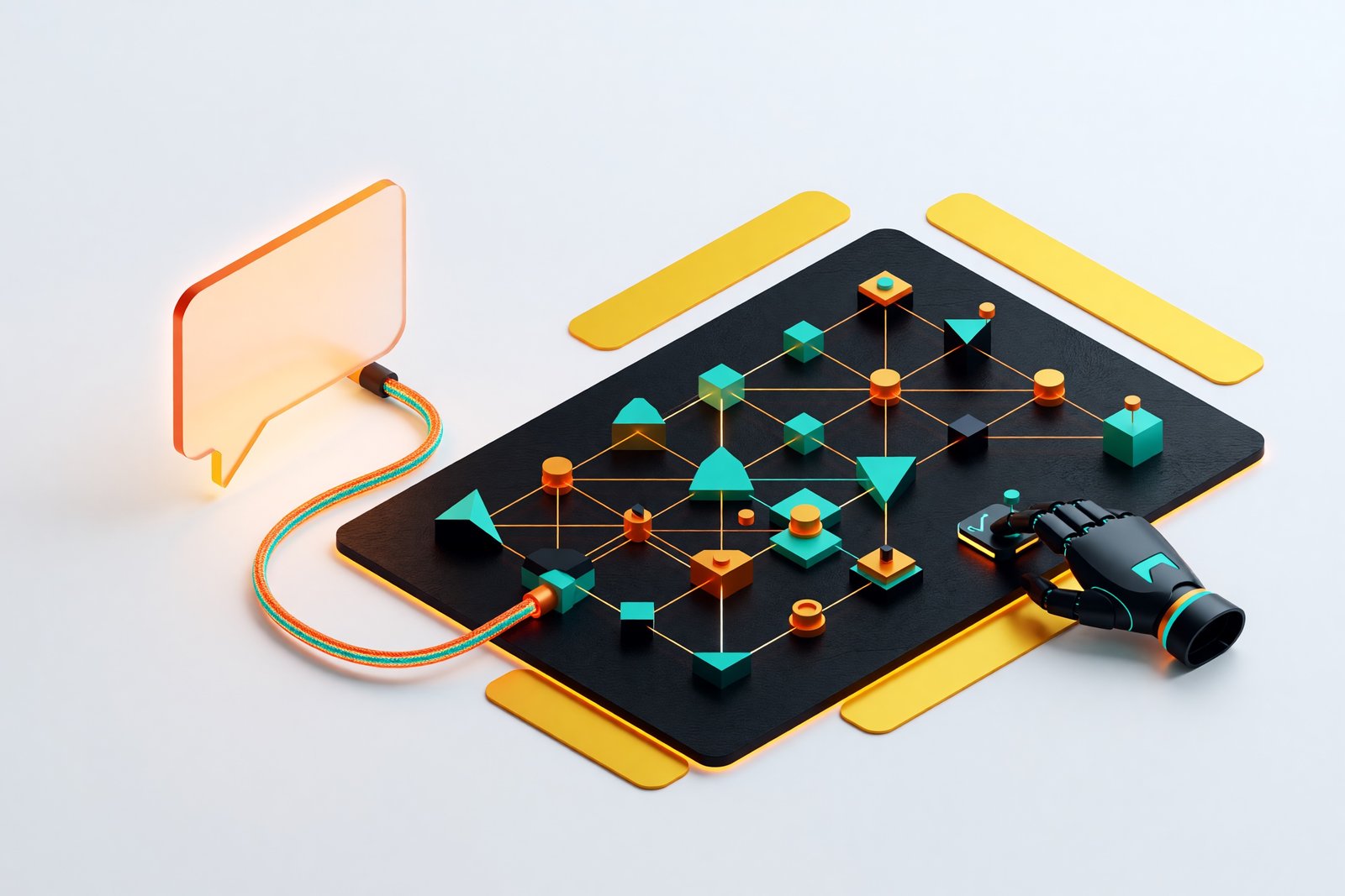Une fenêtre de chat reliée à un tableau de workflow qui se construit tout seul