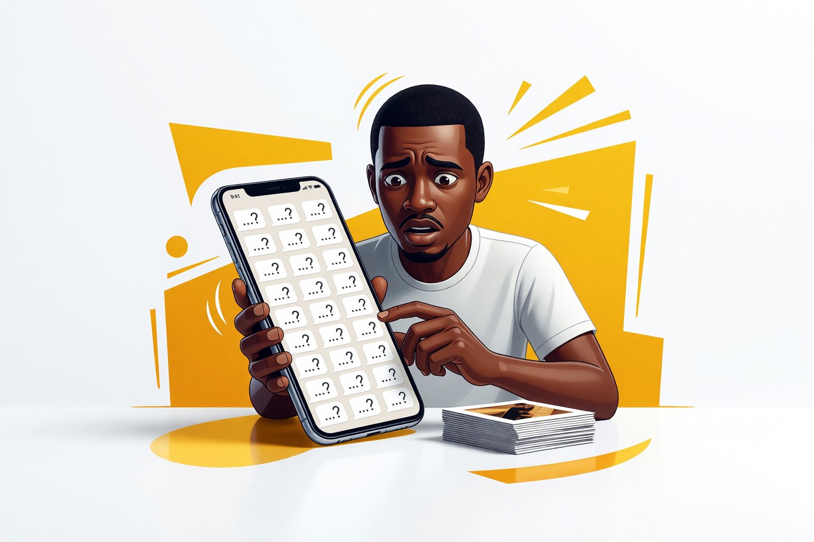 Un commerçant qui répond au téléphone à plusieurs messages WhatsApp identiques, débordé