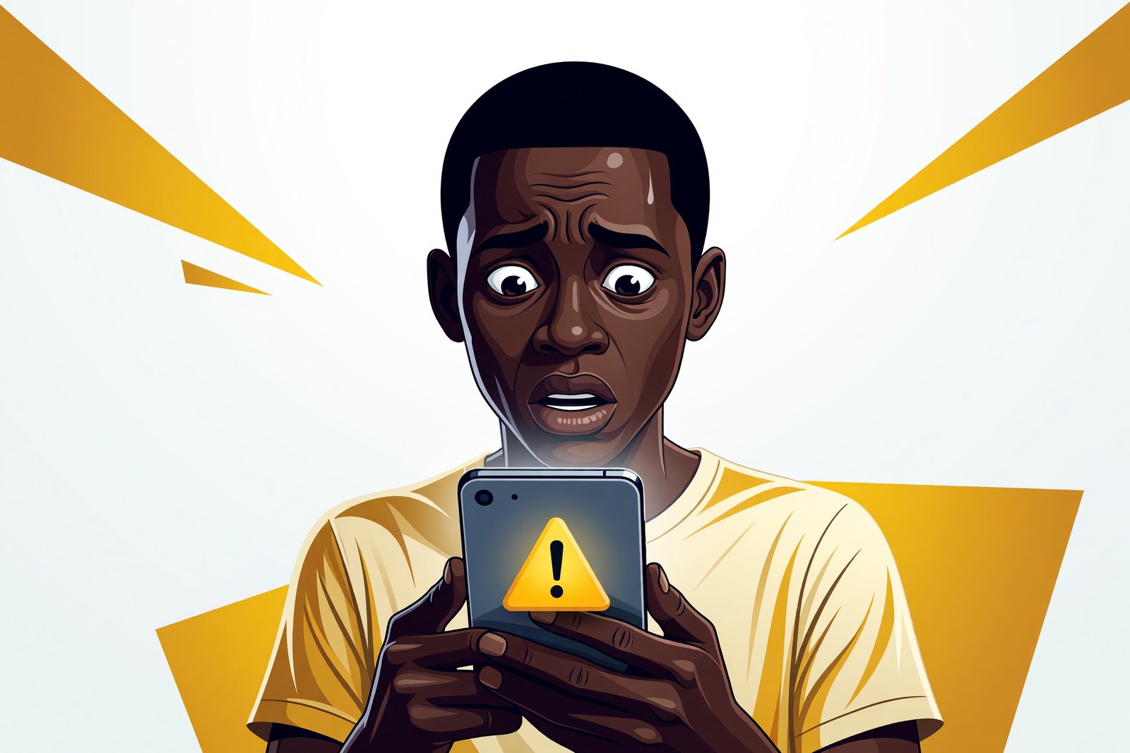 Une personne inquiète qui regarde son téléphone WhatsApp afficher un compte suspendu