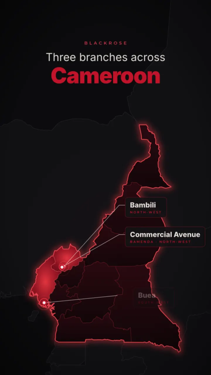 Map of Cameroon with the three Blackrose branches