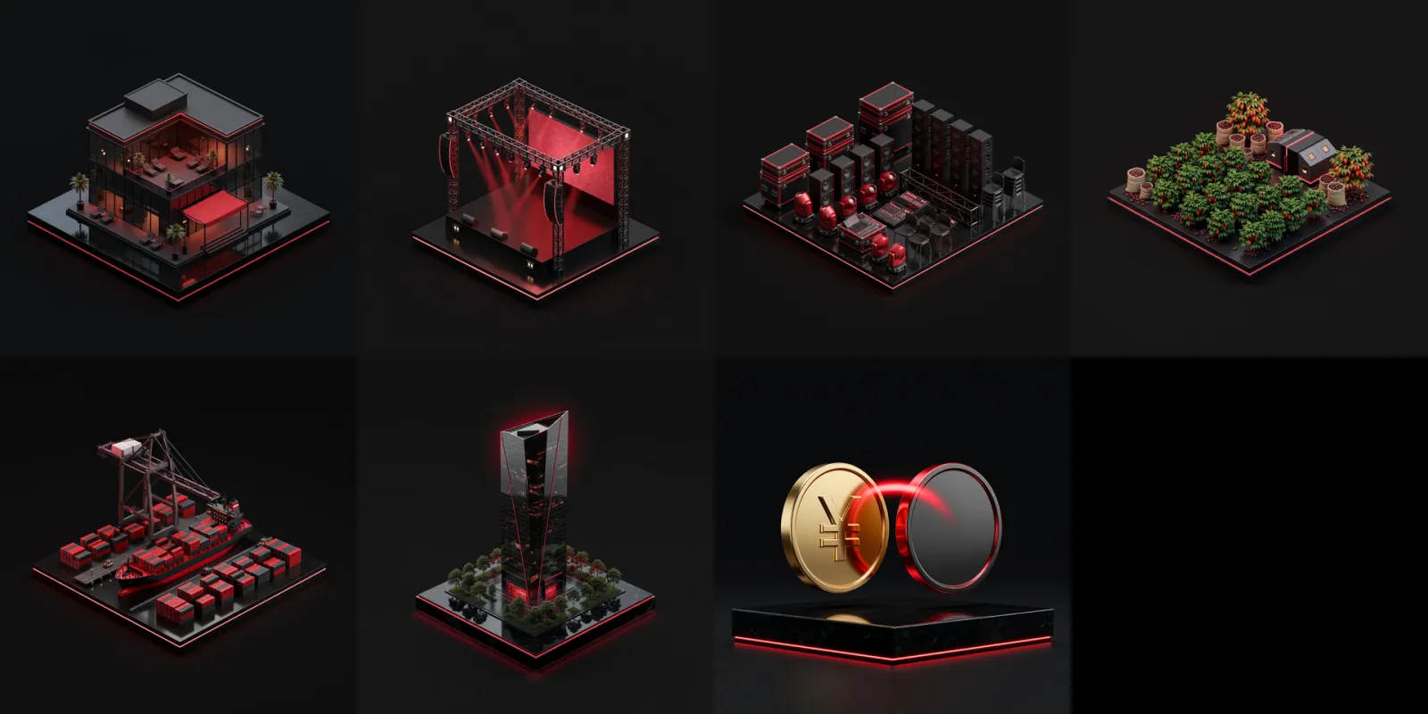 The seven 3D illustrations of the film