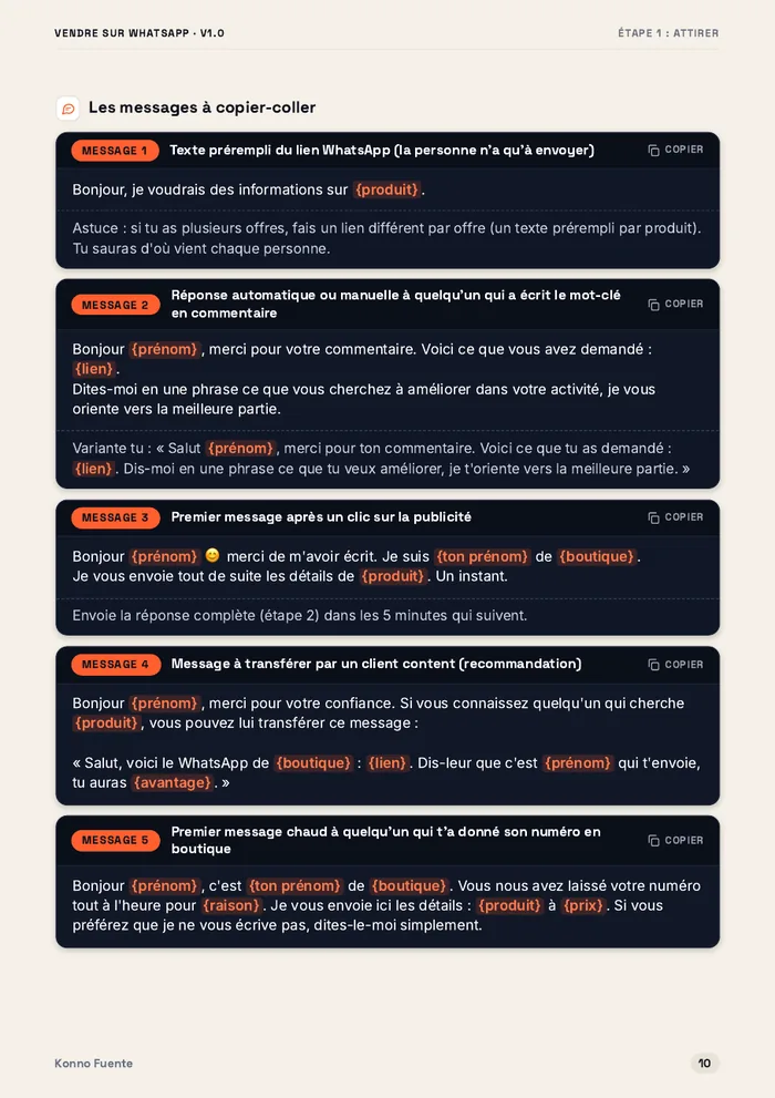 Page 10 : des messages prêts à copier-coller