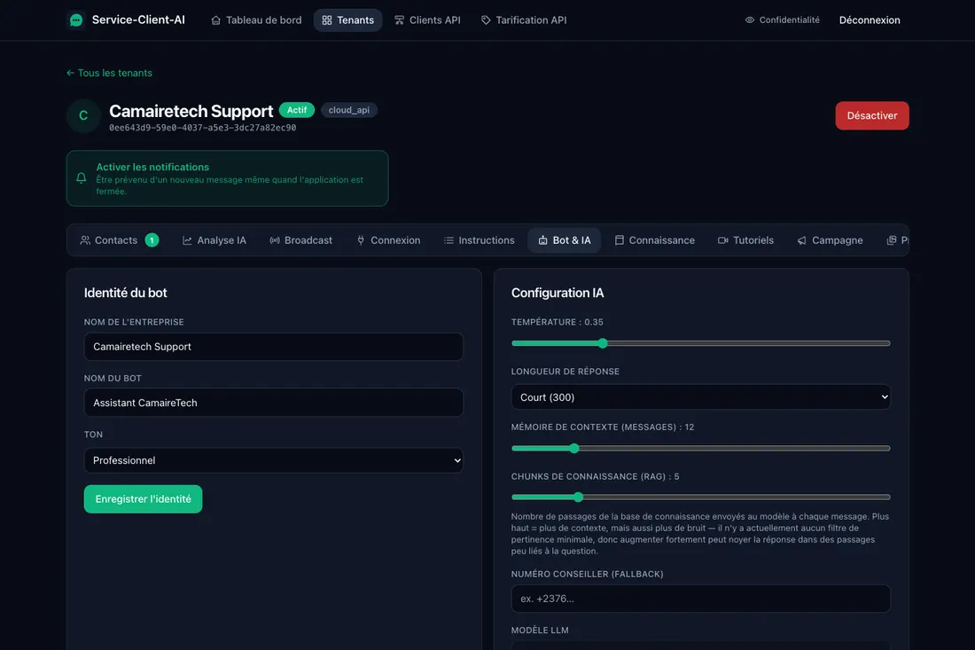 Configuration de l'identité et du comportement de l'agent IA